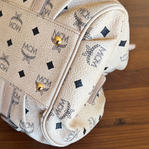 MCM Beige Visetos Leather Boston Bag with Gold Hardware - Picture 6 of 14